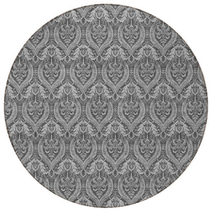 Homeroots 8' Round Gray Round Damask Washable Non Skid Indoor Outdoor Area Rug Gray Polyester 563876