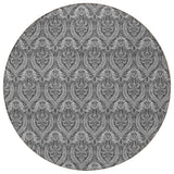 Homeroots 8' Round Gray Round Damask Washable Non Skid Indoor Outdoor Area Rug Gray Polyester 563876