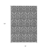 Homeroots 8' X 10' Gray Damask Washable Non Skid Indoor Outdoor Area Rug Gray Polyester 563877