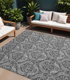 Homeroots 8' X 10' Gray Damask Washable Non Skid Indoor Outdoor Area Rug Gray Polyester 563877