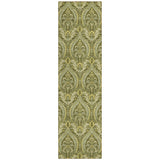 Homeroots 8' Runner Green Damask Washable Non Skid Indoor Outdoor Runner Rug Green Polyester 563881