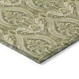 Homeroots 8' Runner Green Damask Washable Non Skid Indoor Outdoor Runner Rug Green Polyester 563881