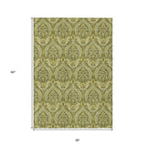 Homeroots 3' X 5' Green Damask Washable Non Skid Indoor Outdoor Area Rug Green Polyester 563883