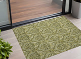 Homeroots 3' X 5' Green Damask Washable Non Skid Indoor Outdoor Area Rug Green Polyester 563883