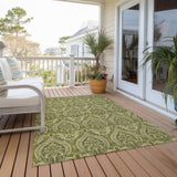 Homeroots 3' X 5' Green Damask Washable Non Skid Indoor Outdoor Area Rug Green Polyester 563883