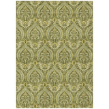 Homeroots 3' X 5' Green Damask Washable Non Skid Indoor Outdoor Area Rug Green Polyester 563883