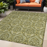 Homeroots 5' X 8' Green Damask Washable Non Skid Indoor Outdoor Area Rug Green Polyester 563884