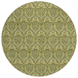 Homeroots 8' Round Green Round Damask Washable Non Skid Indoor Outdoor Area Rug Green Polyester 563885