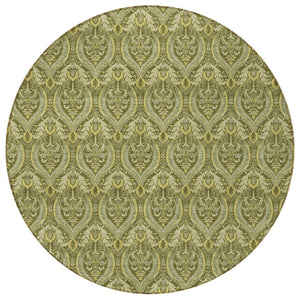 HomeRoots 5' Elegant Light Green Damask Area Rug – Washable, Durable, Perfect for Indoor and Outdoor Spaces 8' Round 563885