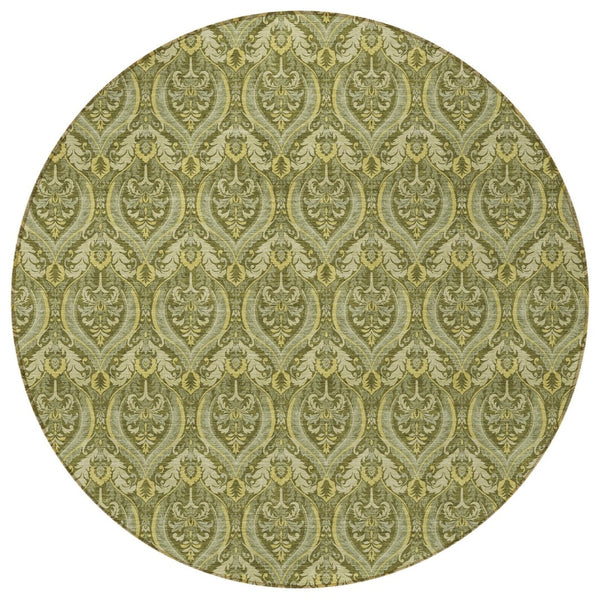 HomeRoots 5' Elegant Light Green Damask Area Rug – Washable, Durable, Perfect for Indoor and Outdoor Spaces 8' Round 563885