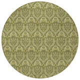 Homeroots 8' Round Green Round Damask Washable Non Skid Indoor Outdoor Area Rug Green Polyester 563885