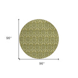 Homeroots 8' Round Green Round Damask Washable Non Skid Indoor Outdoor Area Rug Green Polyester 563885