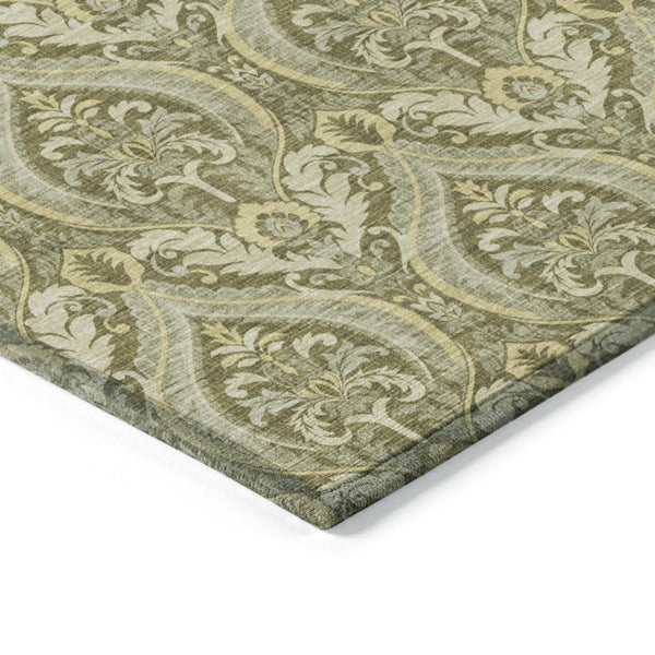 Homeroots 8' X 10' Green Damask Washable Non Skid Indoor Outdoor Area Rug Green Polyester 563886