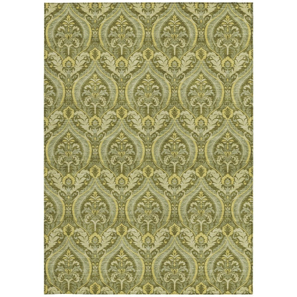 HomeRoots 5' Elegant Light Green Damask Area Rug – Washable, Durable, Perfect for Indoor and Outdoor Spaces 8' X 10' 563886