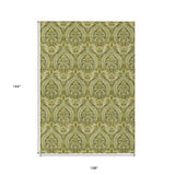 Homeroots 9' X 12' Green Damask Washable Non Skid Indoor Outdoor Area Rug Green Polyester 563887