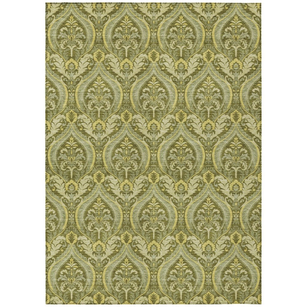 HomeRoots 5' Elegant Light Green Damask Area Rug – Washable, Durable, Perfect for Indoor and Outdoor Spaces 10' X 14' 563888