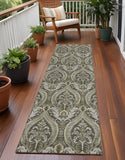 Homeroots 8' Runner Taupe And Beige Damask Washable Non Skid Indoor Outdoor Runner Rug Taupe Polyester 563890