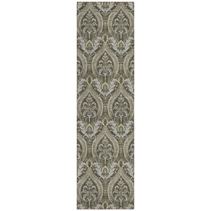 Homeroots 8' Runner Taupe And Beige Damask Washable Non Skid Indoor Outdoor Runner Rug Taupe Polyester 563890