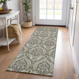 Homeroots 8' Runner Taupe And Beige Damask Washable Non Skid Indoor Outdoor Runner Rug Taupe Polyester 563890