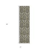 Homeroots 8' Runner Taupe And Beige Damask Washable Non Skid Indoor Outdoor Runner Rug Taupe Polyester 563890