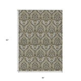 Homeroots 3' X 5' Taupe And Beige Damask Washable Non Skid Indoor Outdoor Area Rug Taupe Polyester 563892