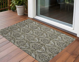 Homeroots 3' X 5' Taupe And Beige Damask Washable Non Skid Indoor Outdoor Area Rug Taupe Polyester 563892