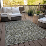 Homeroots 3' X 5' Taupe And Beige Damask Washable Non Skid Indoor Outdoor Area Rug Taupe Polyester 563892