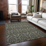 Homeroots 3' X 5' Taupe And Beige Damask Washable Non Skid Indoor Outdoor Area Rug Taupe Polyester 563892