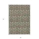 Homeroots 5' X 8' Taupe And Beige Damask Washable Non Skid Indoor Outdoor Area Rug Taupe Polyester 563893