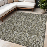 Homeroots 5' X 8' Taupe And Beige Damask Washable Non Skid Indoor Outdoor Area Rug Taupe Polyester 563893