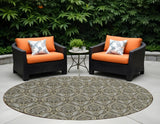 Homeroots 8' Round Taupe And Beige Round Damask Washable Non Skid Indoor Outdoor Area Rug Taupe Polyester 563894