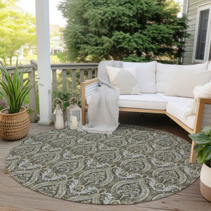 HomeRoots 5' Elegant Light Green Damask Area Rug – Washable, Durable, Perfect for Indoor and Outdoor Spaces 8' Round 563894