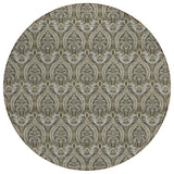 Homeroots 8' Round Taupe And Beige Round Damask Washable Non Skid Indoor Outdoor Area Rug Taupe Polyester 563894