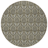 Homeroots 8' Round Taupe And Beige Round Damask Washable Non Skid Indoor Outdoor Area Rug Taupe Polyester 563894