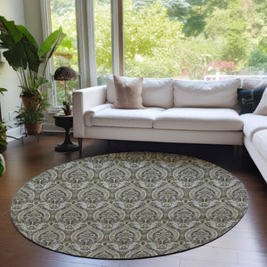 HomeRoots 5' Elegant Light Green Damask Area Rug – Washable, Durable, Perfect for Indoor and Outdoor Spaces 8' Round 563894