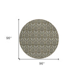 Homeroots 8' Round Taupe And Beige Round Damask Washable Non Skid Indoor Outdoor Area Rug Taupe Polyester 563894