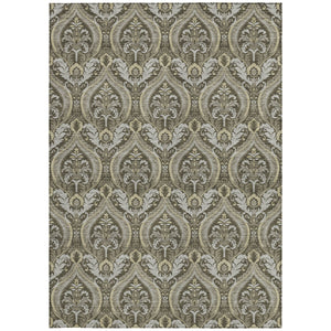 Homeroots 8' X 10' Taupe And Beige Damask Washable Non Skid Indoor Outdoor Area Rug Taupe Polyester 563895