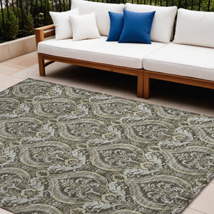 Homeroots 8' X 10' Taupe And Beige Damask Washable Non Skid Indoor Outdoor Area Rug Taupe Polyester 563895