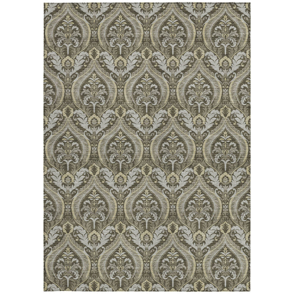 Homeroots 8' X 10' Taupe And Beige Damask Washable Non Skid Indoor Outdoor Area Rug Taupe Polyester 563895