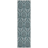 Homeroots 8' Runner Teal Damask Washable Non Skid Indoor Outdoor Runner Rug Teal Polyester 563899