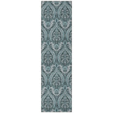 Homeroots 8' Runner Teal Damask Washable Non Skid Indoor Outdoor Runner Rug Teal Polyester 563899