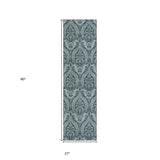 Homeroots 8' Runner Teal Damask Washable Non Skid Indoor Outdoor Runner Rug Teal Polyester 563899