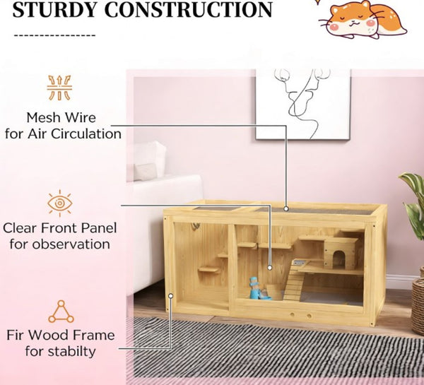 English Elm Pet Rabbit Hutch Two Story Solid Fir Wood Waterproof Outdoor Indoor Small Animal Home T3971P432038