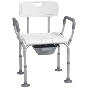 English Elm HOMCOM Adjustable 3-in-1 Shower Chair with Back & Arms, Raised Commode Seat, Suction Feet for Seniors W2225P217468