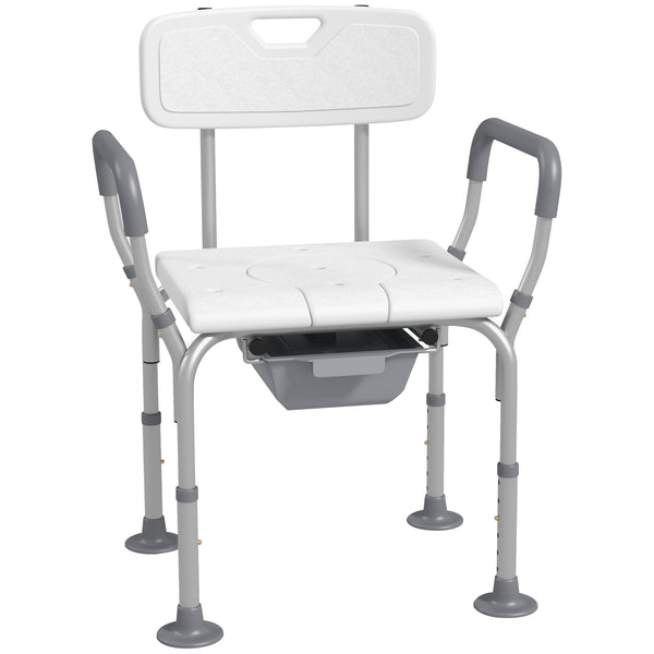 English Elm HOMCOM Adjustable 3-in-1 Shower Chair with Back & Arms, Raised Commode Seat, Suction Feet for Seniors W2225P217468