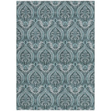 Homeroots 3' X 5' Teal Damask Washable Non Skid Indoor Outdoor Area Rug Teal Polyester 563901