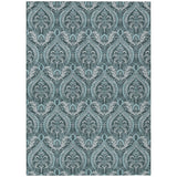 Homeroots 3' X 5' Teal Damask Washable Non Skid Indoor Outdoor Area Rug Teal Polyester 563901