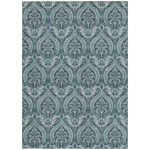 Homeroots 3' X 5' Teal Damask Washable Non Skid Indoor Outdoor Area Rug Teal Polyester 563901