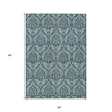 Homeroots 5' X 8' Teal Damask Washable Non Skid Indoor Outdoor Area Rug Teal Polyester 563902