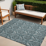 Homeroots 5' X 8' Teal Damask Washable Non Skid Indoor Outdoor Area Rug Teal Polyester 563902